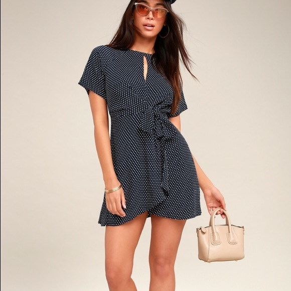 Lulus Dresses & Skirts - Lulus Darling Details Navy Polka Dot Wrap Dress, M